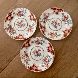 3 Pcs Vtg 1950-60s Tuscan England Windsor Bone China 6.25” Plates, “Windsor Red"